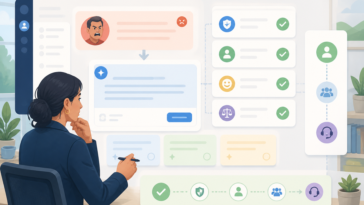 Conceptual review checkpoints for How to handle angry customers using AI draft replies