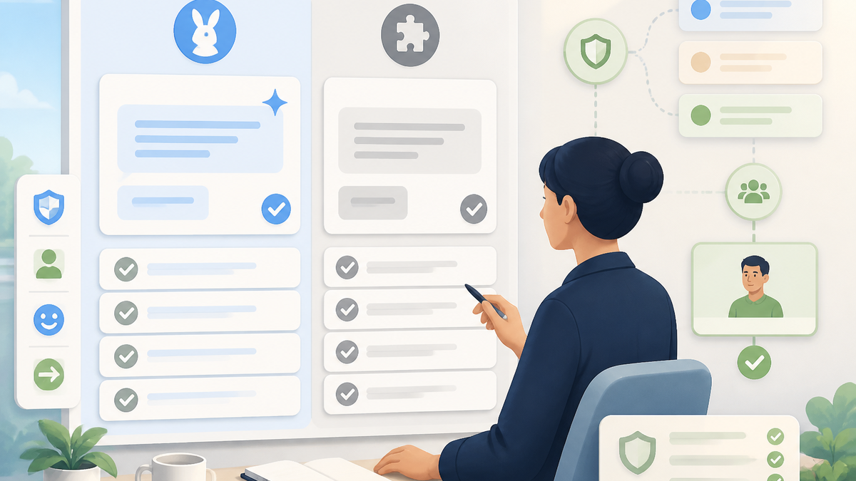Conceptual review checkpoints for ReplyRabbit vs AI browser extensions